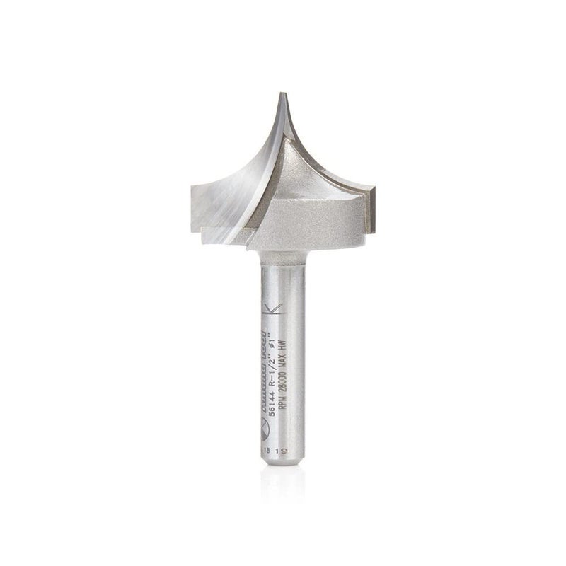 Amana Tool 56144 Carbide Tipped Point Cutting Roundover Router Bit Rounding 1/2 R x 1 D x 3/4 CH x 1/4 Shank x 2 Inch Long - Image 1